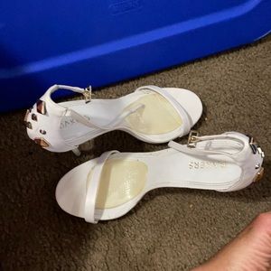 White bakers platform sandals